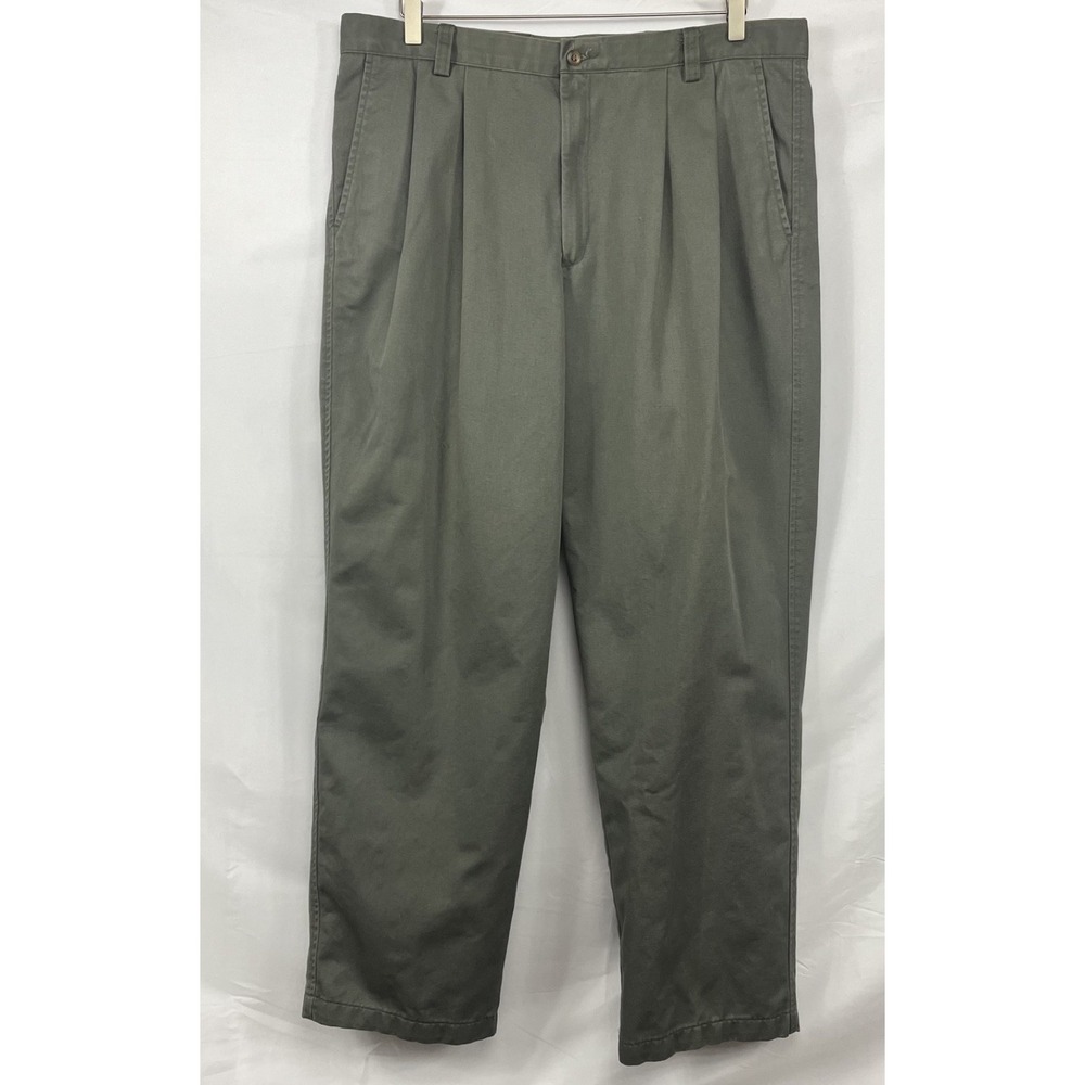 Dockers Mens W38 L31 Olive Green Pleated Front Chino Pants Relaxed Fit Vtg